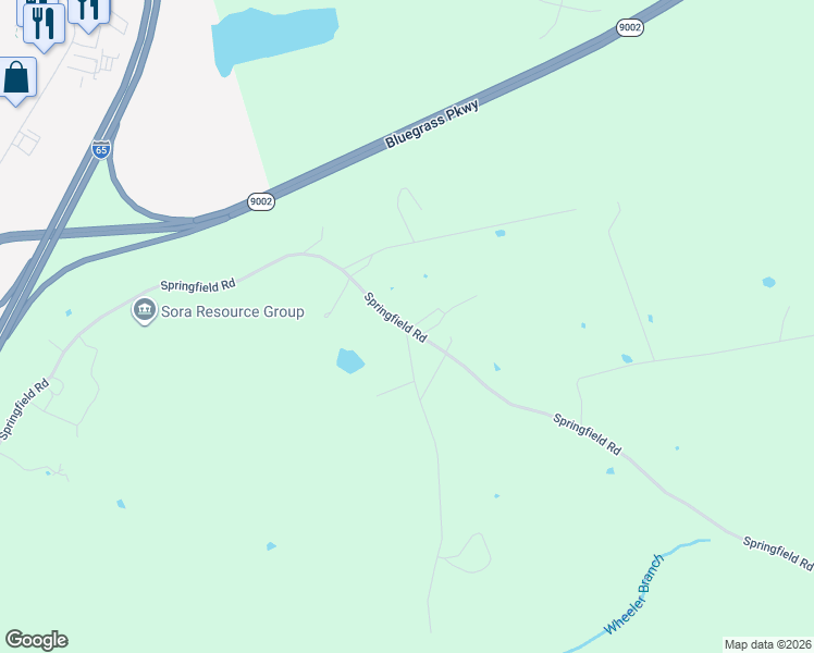 map of restaurants, bars, coffee shops, grocery stores, and more near 2451 Springfield Road in Elizabethtown