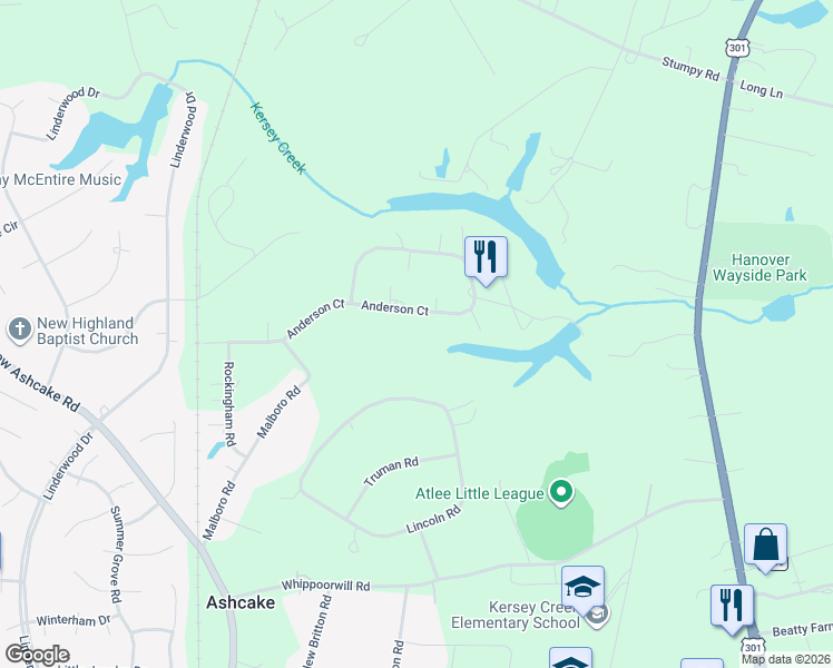 map of restaurants, bars, coffee shops, grocery stores, and more near 8561 Anderson Court in Mechanicsville