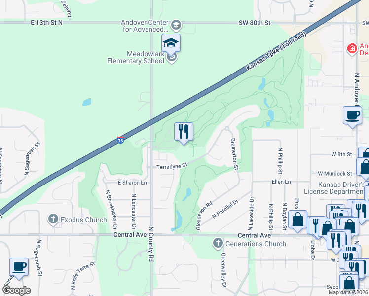 map of restaurants, bars, coffee shops, grocery stores, and more near 1400 Terradyne Street in Andover