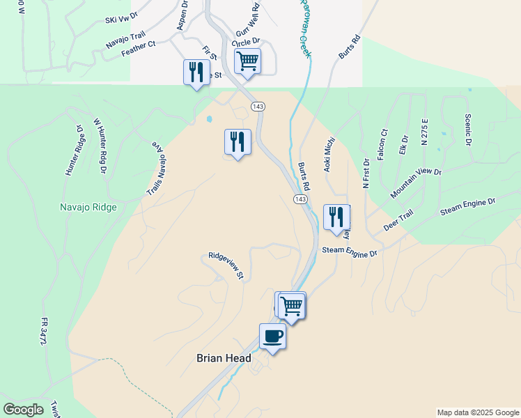 map of restaurants, bars, coffee shops, grocery stores, and more near 226 Pine Tree Way in Brian Head