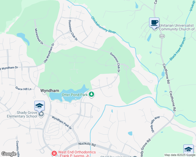 map of restaurants, bars, coffee shops, grocery stores, and more near 10827 Dominion Fairways Drive in Glen Allen