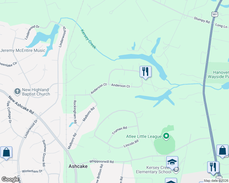 map of restaurants, bars, coffee shops, grocery stores, and more near 8494 Lincoln Road in Mechanicsville