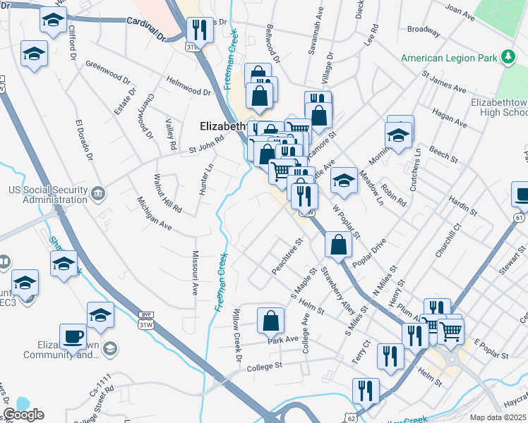 map of restaurants, bars, coffee shops, grocery stores, and more near 113 Cs-1120 in Elizabethtown