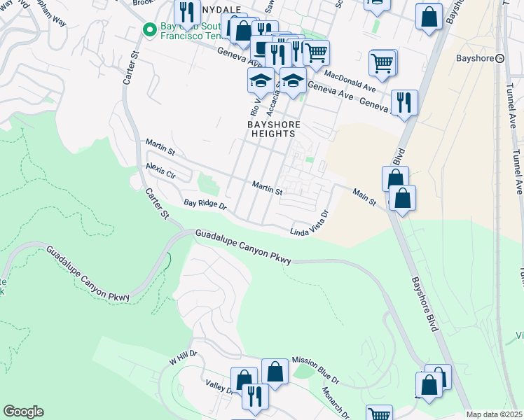 map of restaurants, bars, coffee shops, grocery stores, and more near 1052 Schwerin Street in Daly City