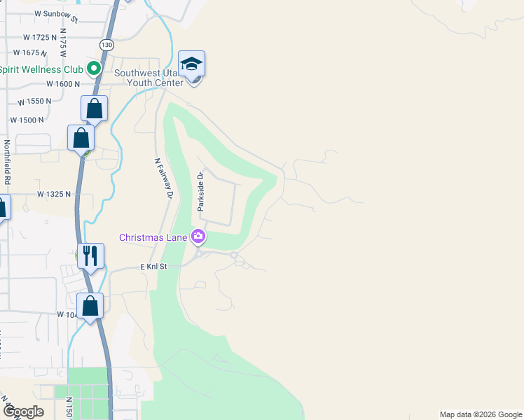 map of restaurants, bars, coffee shops, grocery stores, and more near 1283 North Knoll Street in Cedar City