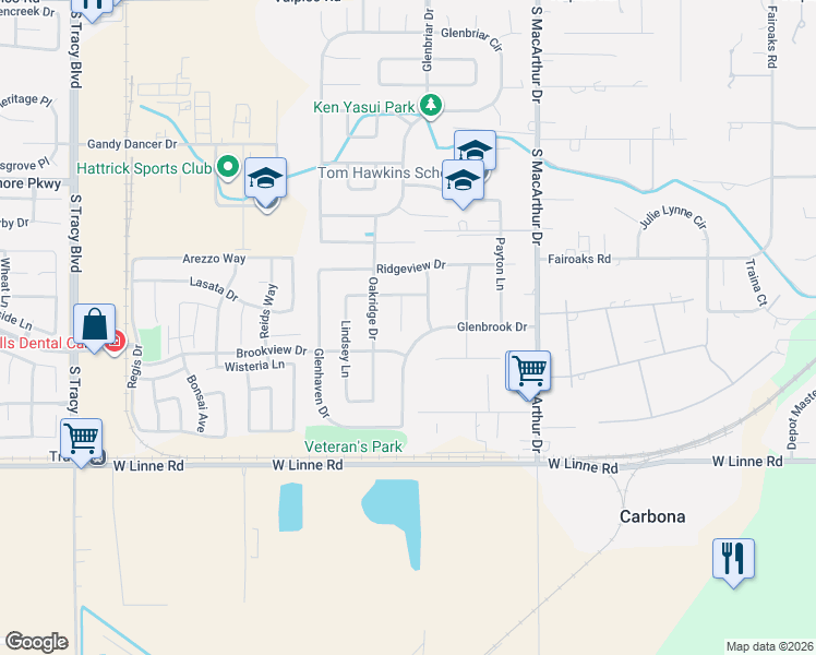 map of restaurants, bars, coffee shops, grocery stores, and more near 286 Christopher Michael Lane in Tracy