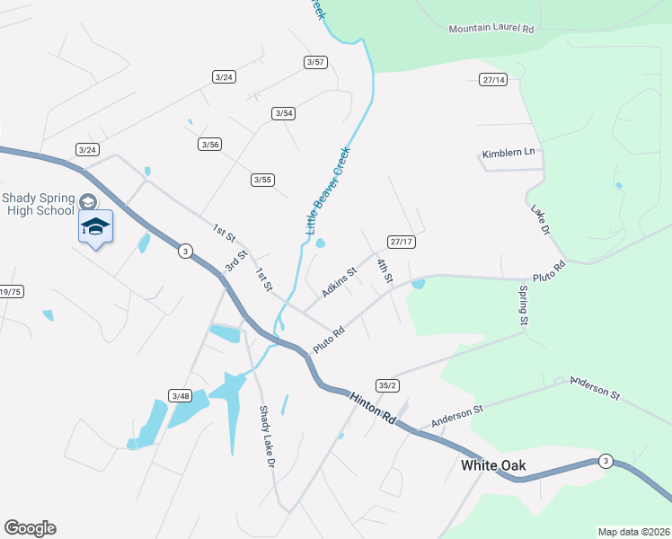 map of restaurants, bars, coffee shops, grocery stores, and more near Castle Ct in Shady Spring