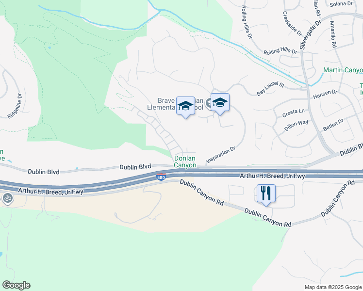 map of restaurants, bars, coffee shops, grocery stores, and more near 7409 Brigadoon Way in Dublin