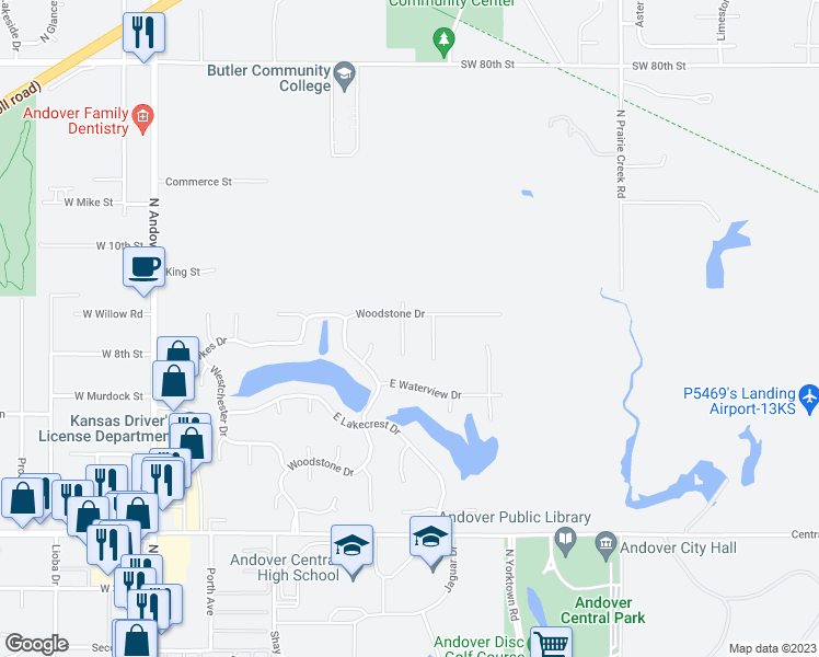 map of restaurants, bars, coffee shops, grocery stores, and more near 820 North Fairoaks Place in Andover