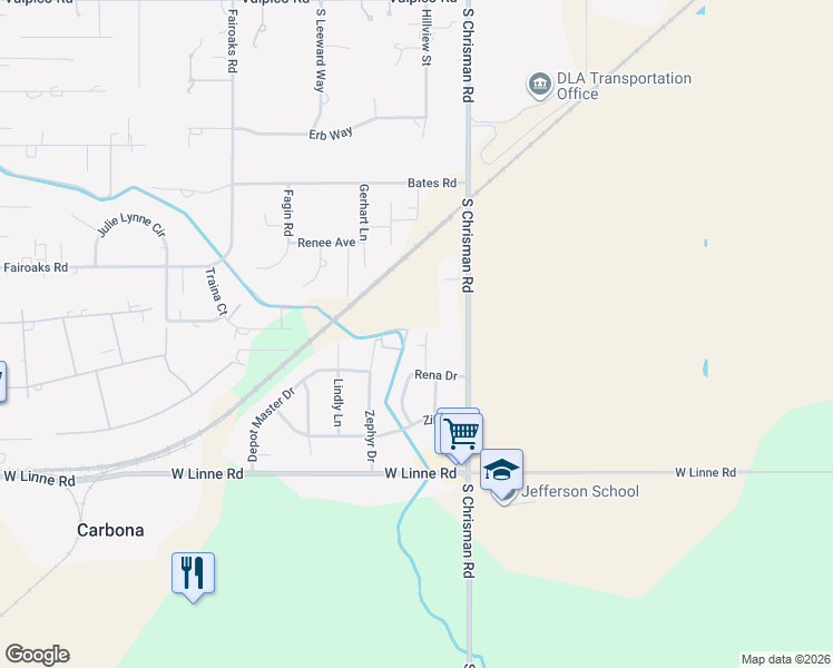 map of restaurants, bars, coffee shops, grocery stores, and more near 28031 Alycia Way in Tracy