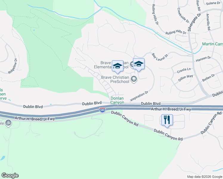 map of restaurants, bars, coffee shops, grocery stores, and more near 7437 Brigadoon Way in Dublin