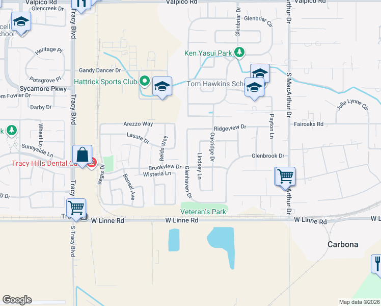 map of restaurants, bars, coffee shops, grocery stores, and more near 4201 Glenhaven Drive in Tracy