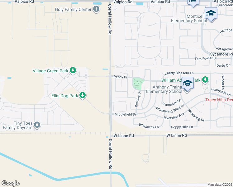 map of restaurants, bars, coffee shops, grocery stores, and more near 4168 Heirloom Lane in Tracy