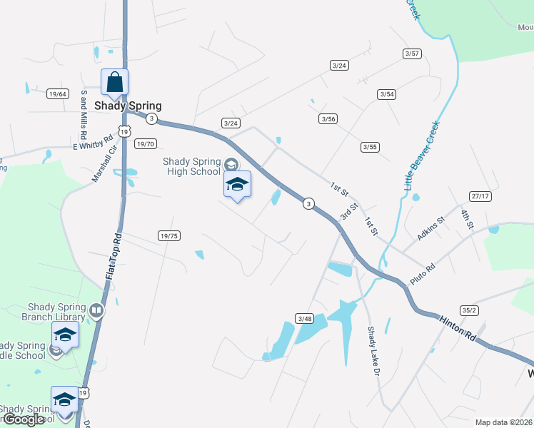 map of restaurants, bars, coffee shops, grocery stores, and more near 1-15 Briarwood Drive in Shady Spring