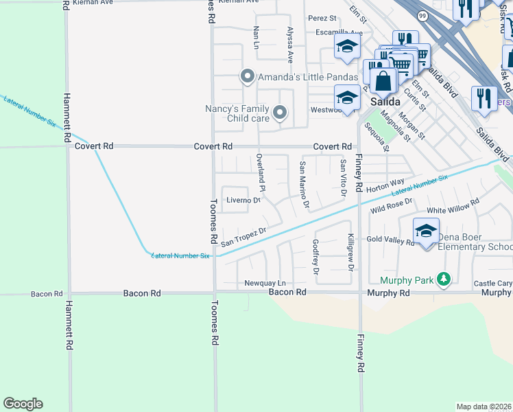 map of restaurants, bars, coffee shops, grocery stores, and more near 4302 Campbell River Drive in Salida