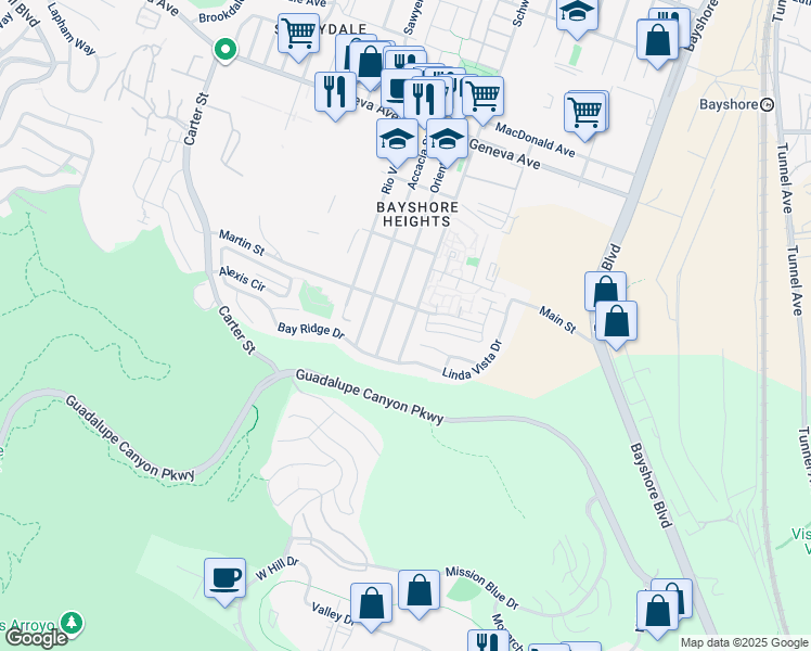 map of restaurants, bars, coffee shops, grocery stores, and more near 1024 Schwerin Street in Daly City