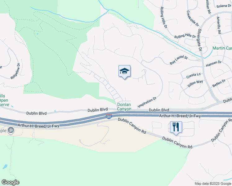 map of restaurants, bars, coffee shops, grocery stores, and more near 7444 Brigadoon Way in Dublin