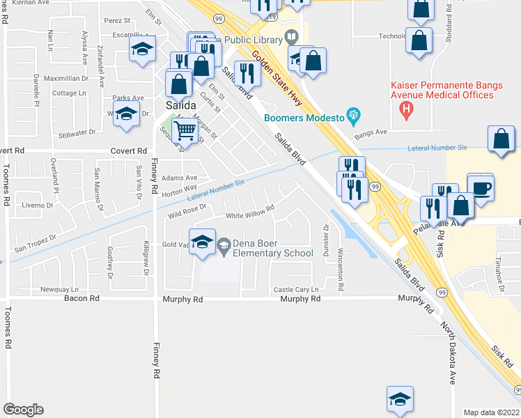 map of restaurants, bars, coffee shops, grocery stores, and more near 4400 Dandelion Court in Salida