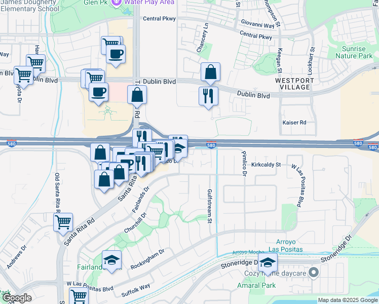 map of restaurants, bars, coffee shops, grocery stores, and more near 3966 Pimlico Drive in Pleasanton