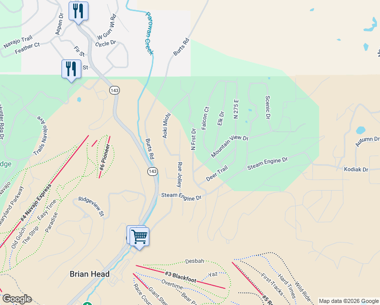 map of restaurants, bars, coffee shops, grocery stores, and more near 217 Forest Drive in Brian Head