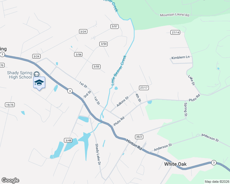 map of restaurants, bars, coffee shops, grocery stores, and more near Castle Ct in Shady Spring