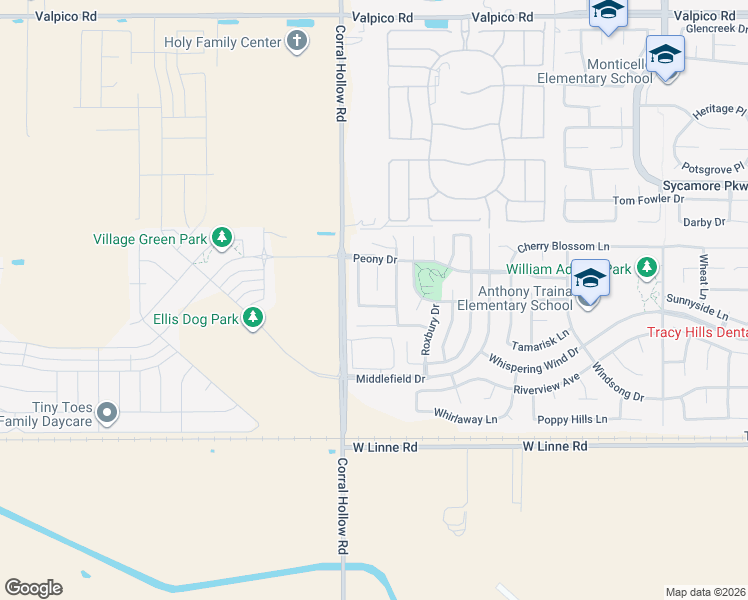 map of restaurants, bars, coffee shops, grocery stores, and more near 4168 Heirloom Lane in Tracy