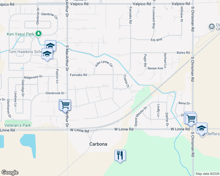 map of restaurants, bars, coffee shops, grocery stores, and more near 8500 West Ranch Road in Tracy