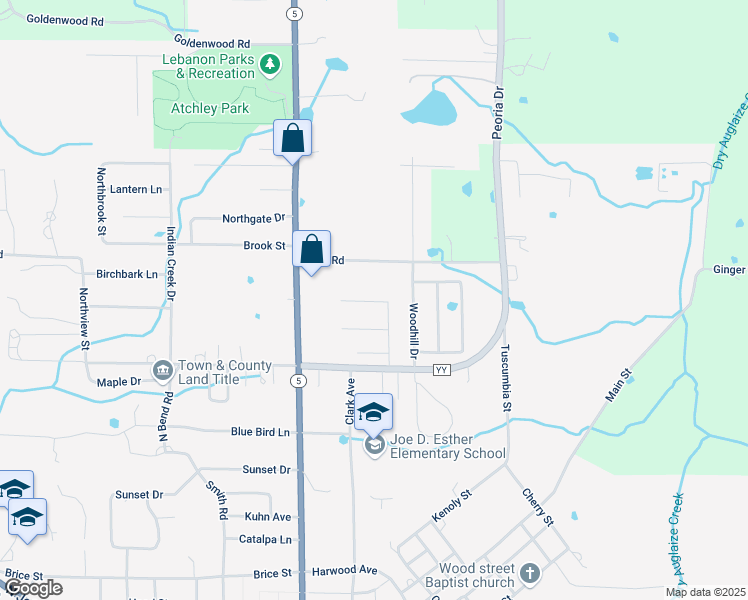 map of restaurants, bars, coffee shops, grocery stores, and more near 1418 Hillside Drive in Lebanon