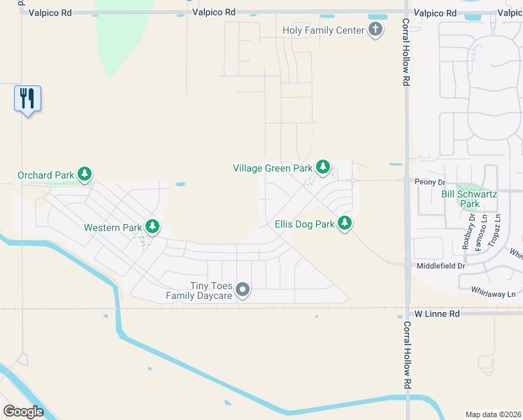 map of restaurants, bars, coffee shops, grocery stores, and more near 4175 Avalon Street in Tracy