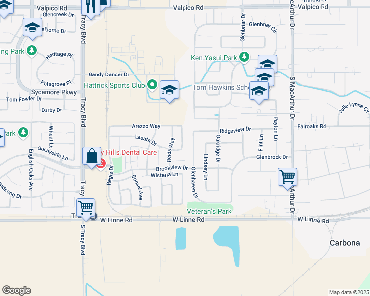 map of restaurants, bars, coffee shops, grocery stores, and more near 4176 Escatta Avenue in Tracy