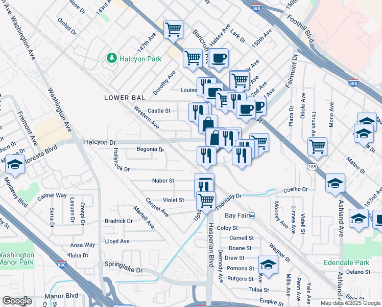 map of restaurants, bars, coffee shops, grocery stores, and more near 1081 Adason Drive in San Leandro