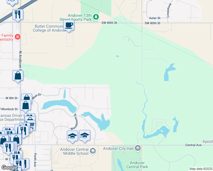 map of restaurants, bars, coffee shops, grocery stores, and more near 1206 East Woodstone Drive in Andover