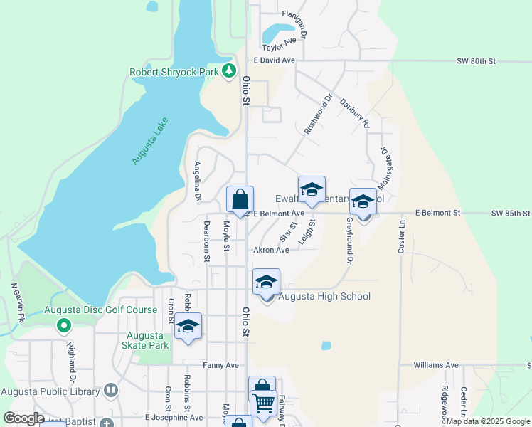 map of restaurants, bars, coffee shops, grocery stores, and more near Ohio Street in Augusta