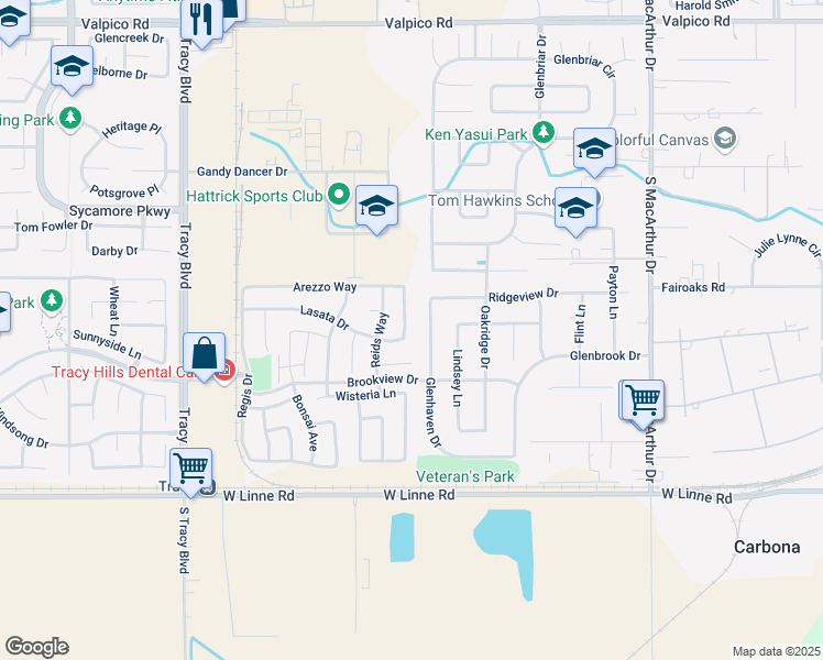 map of restaurants, bars, coffee shops, grocery stores, and more near 4156 Escatta Avenue in Tracy