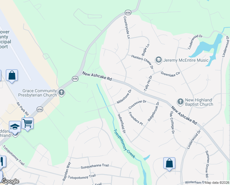 map of restaurants, bars, coffee shops, grocery stores, and more near 11034 Stonefield Court in Mechanicsville