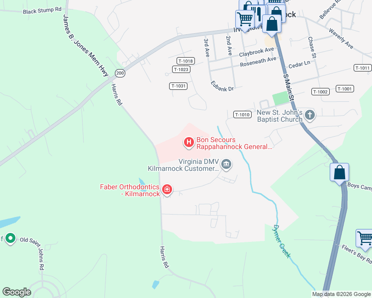 map of restaurants, bars, coffee shops, grocery stores, and more near 101 Harris Road in Kilmarnock