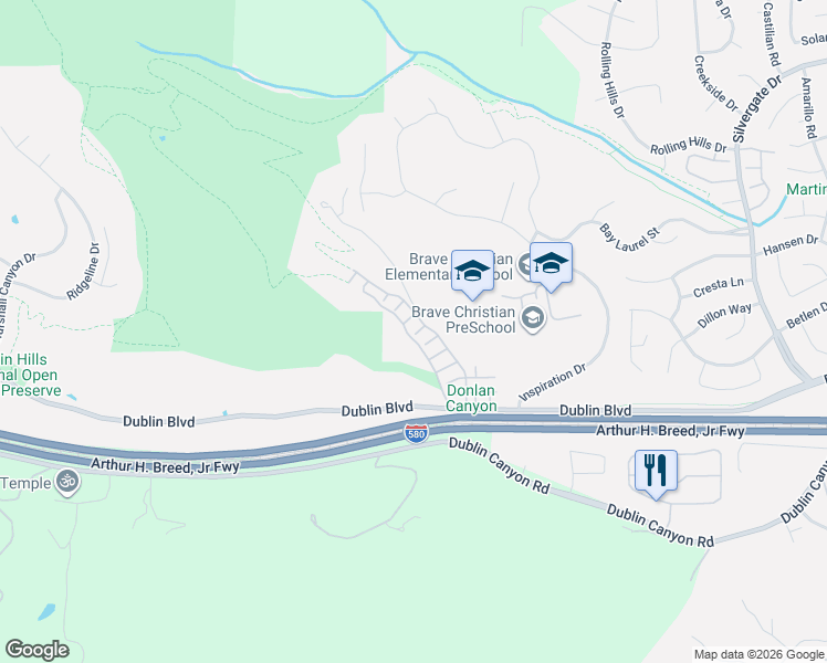 map of restaurants, bars, coffee shops, grocery stores, and more near 10779 Ruthven Lane in Dublin