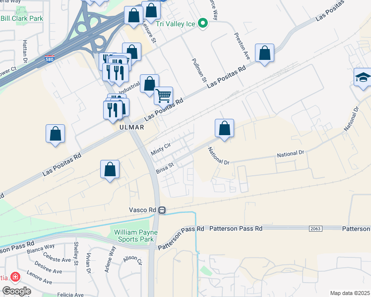 map of restaurants, bars, coffee shops, grocery stores, and more near 773 Misty Circle in Livermore