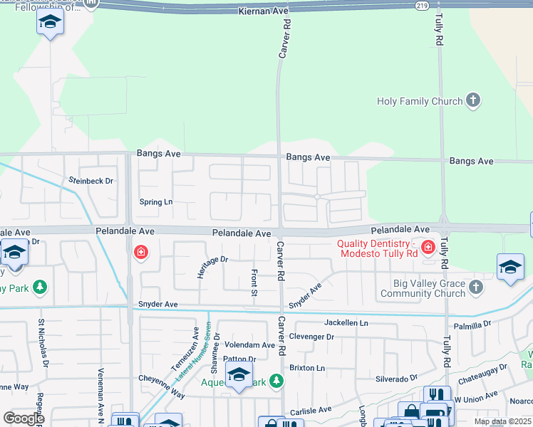 map of restaurants, bars, coffee shops, grocery stores, and more near 4304 Lourmarin Lane in Modesto