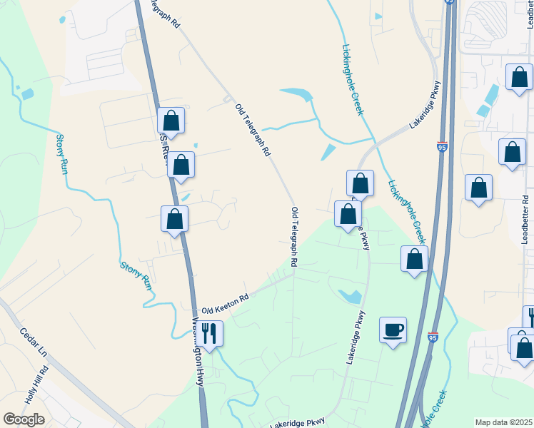 map of restaurants, bars, coffee shops, grocery stores, and more near 11035 Old Telegraph Road in Ashland