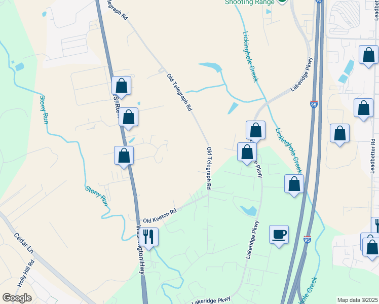 map of restaurants, bars, coffee shops, grocery stores, and more near 11035 Old Telegraph Road in Ashland