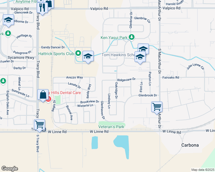 map of restaurants, bars, coffee shops, grocery stores, and more near 185 Christopher Michael Lane in Tracy