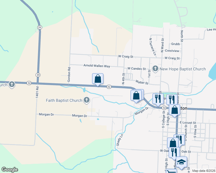 map of restaurants, bars, coffee shops, grocery stores, and more near 717 Missouri 32 in Stockton