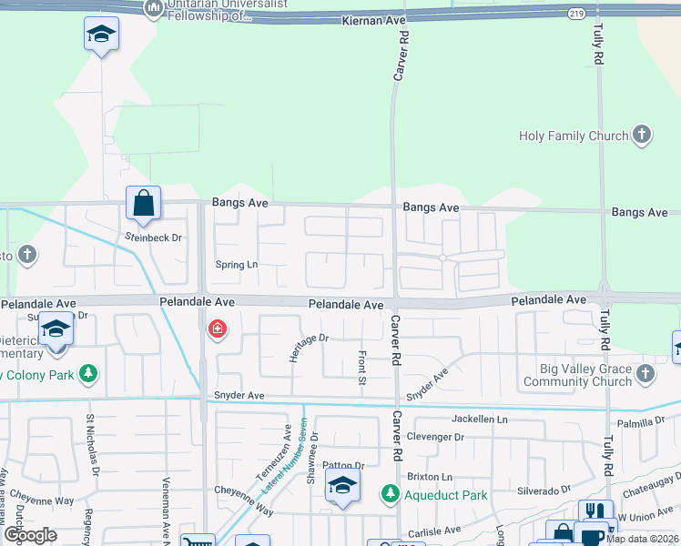 map of restaurants, bars, coffee shops, grocery stores, and more near 4300 Versailles Drive in Modesto