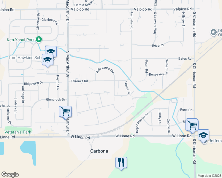 map of restaurants, bars, coffee shops, grocery stores, and more near 8500 West Ranch Road in Tracy