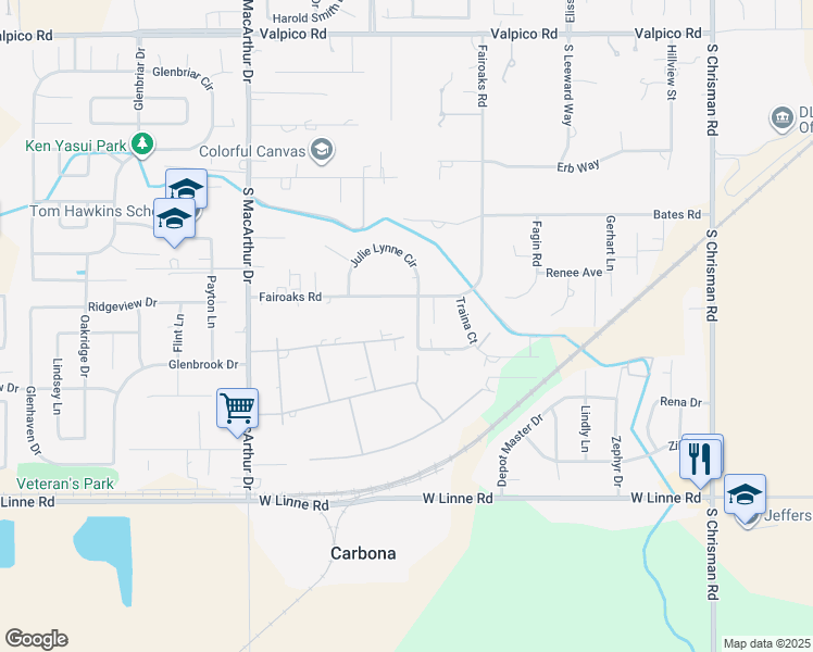 map of restaurants, bars, coffee shops, grocery stores, and more near 8485 West Ranch Road in Tracy