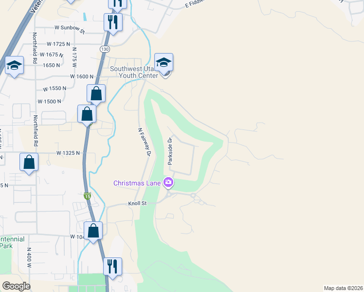 map of restaurants, bars, coffee shops, grocery stores, and more near 486 East Hillview Drive in Cedar City