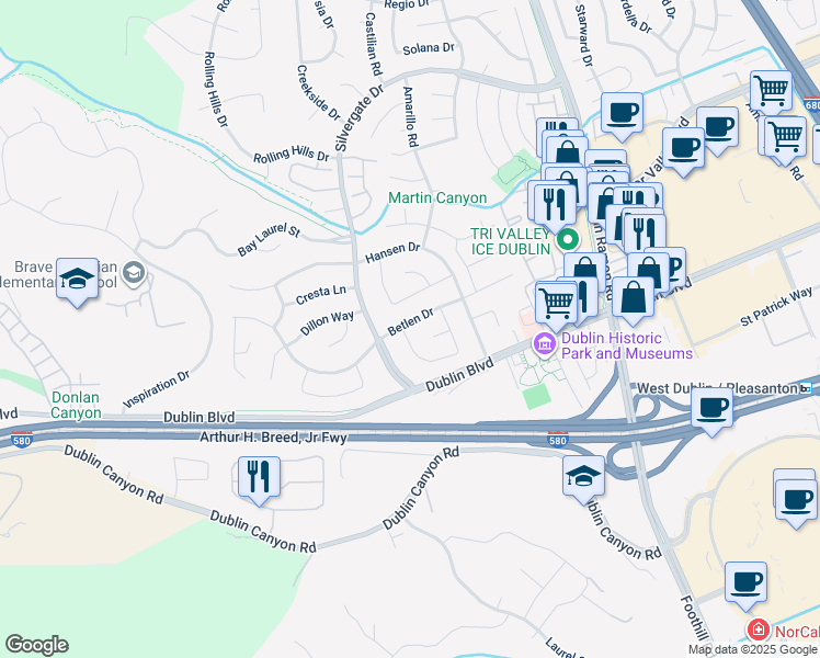 map of restaurants, bars, coffee shops, grocery stores, and more near 11530 Circle Way in Dublin