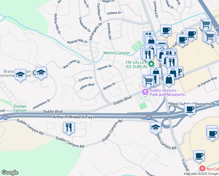 map of restaurants, bars, coffee shops, grocery stores, and more near 11530 Circle Way in Dublin