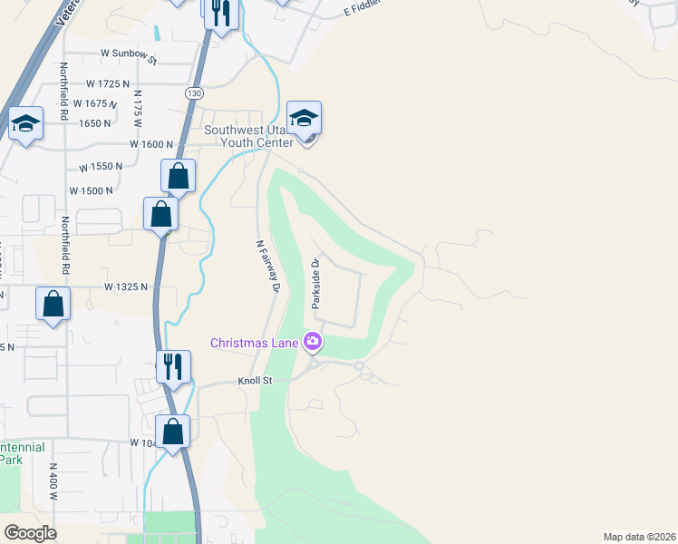 map of restaurants, bars, coffee shops, grocery stores, and more near 486 East Hillview Drive in Cedar City